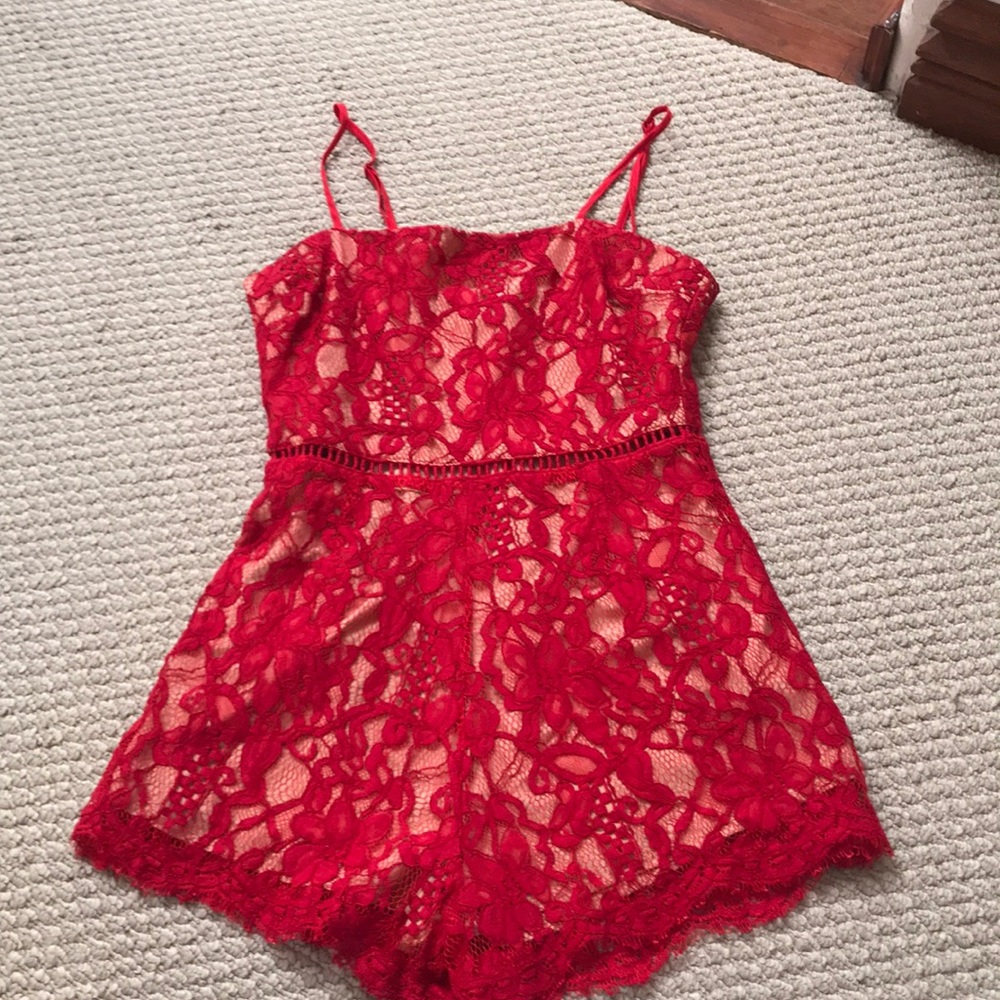 Red lace romper